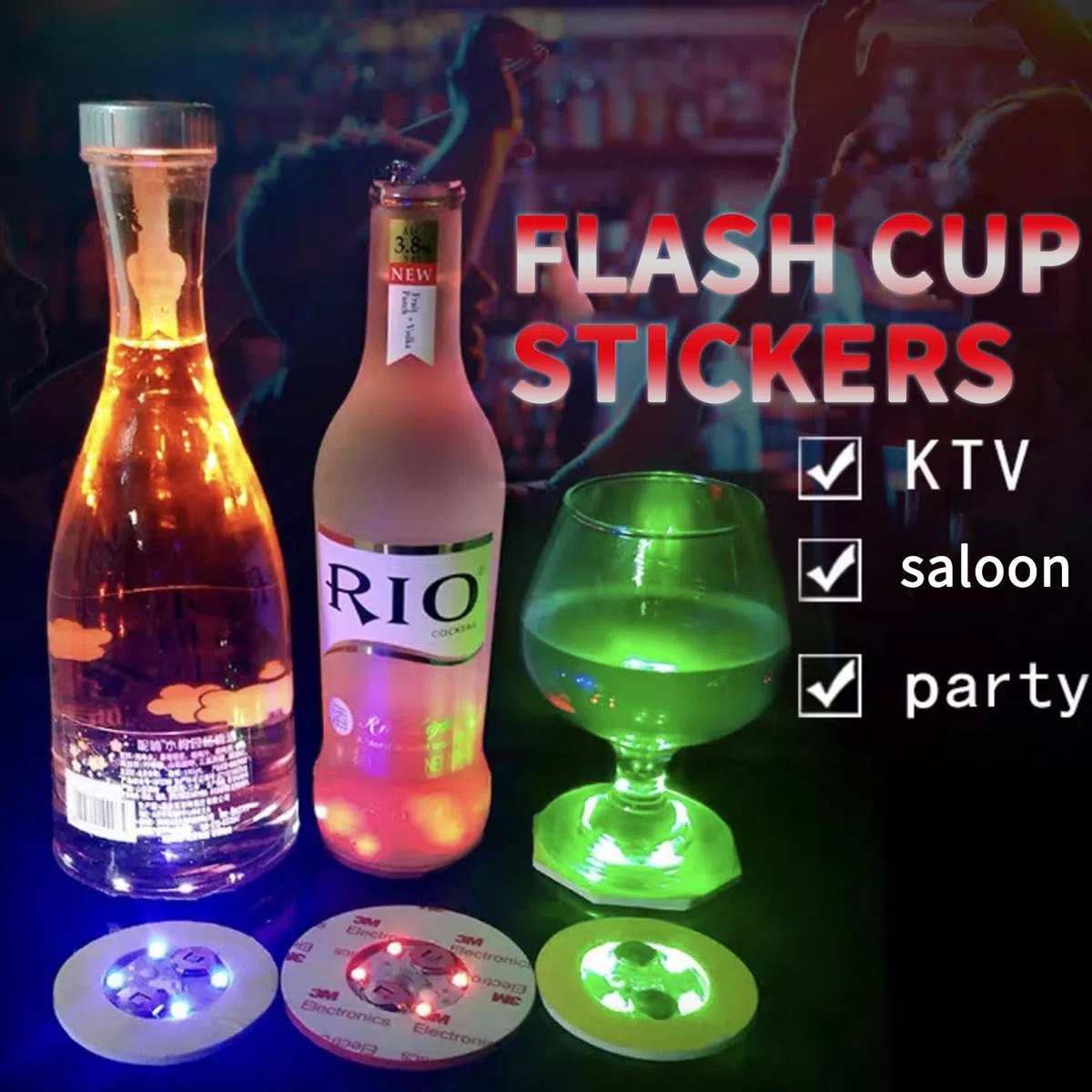 Niziroo Sottobicchieri a LED Adesivi luminosi autoadesivi: 16 sottobicchieri a LED,adesivi a LED,luci adesive a LED,sottobicchieri a LED a 7 colori,luci adesive a LED Boccali autoadesivi per caffè