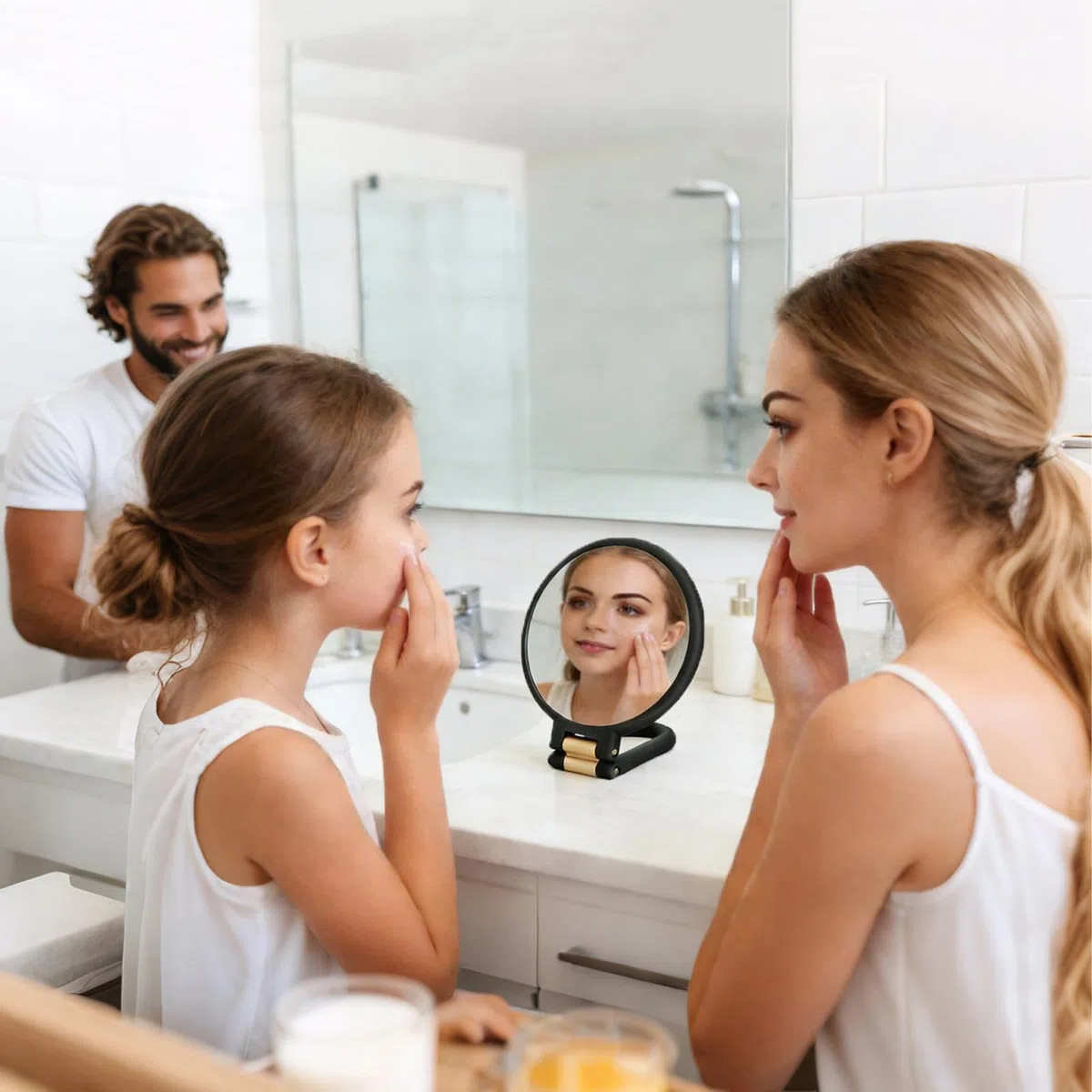 Genérico Specchio da trucco portatile, pieghevole 50x, regolabile, specchio da trucco preciso con lente d'ingrandimento, per viaggi d'affari, camera da , bagno e regalo per donne, mamma e