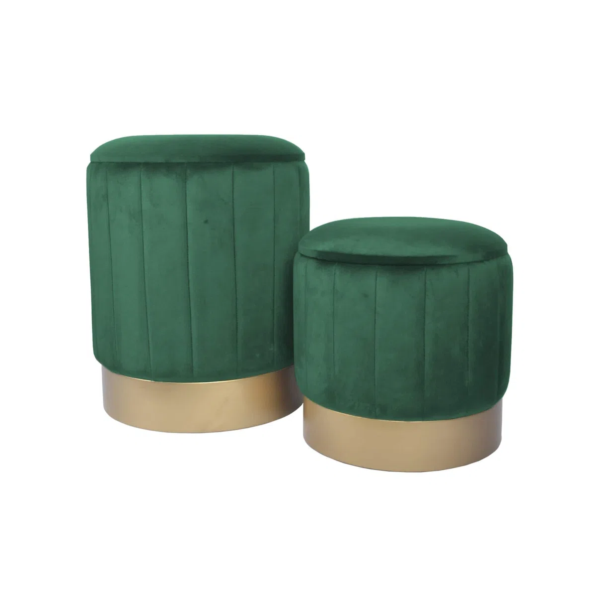 Rebecca Mobili Set 2 Pouf Velluto, Pouf Poggiapiedi, Verde, Ferro MDF, Con Contenitore, Per Salotto Camera - Misure HxLxP: 44 x 35 x 35 cm - Art. RE6834