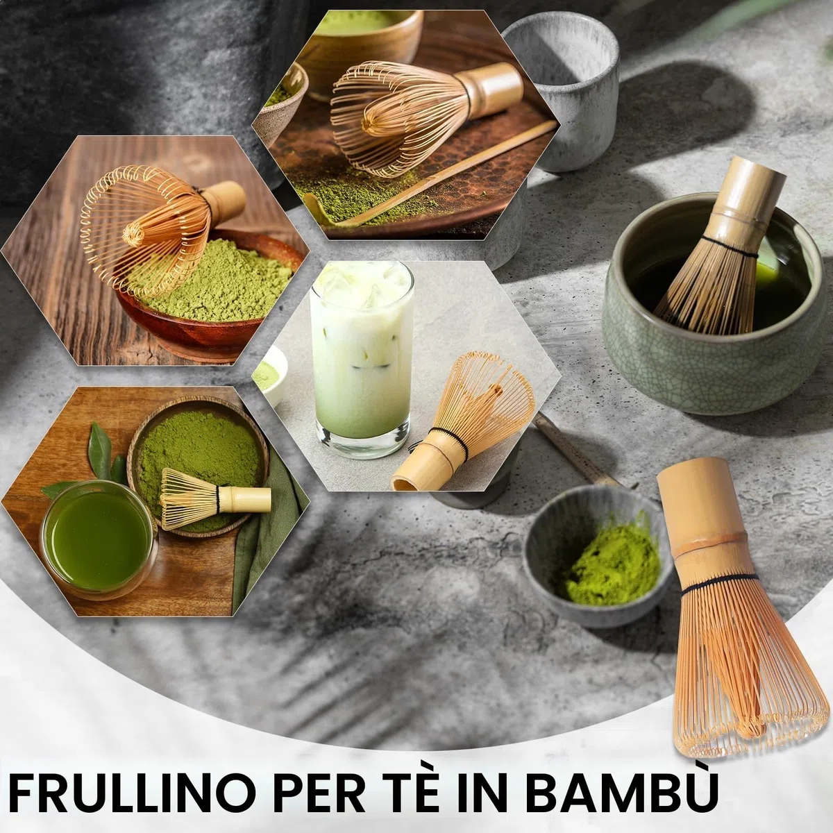 Frusta in bambù naturale Chasen tradizionale a 100 bastoncini Matcha, tè verde
