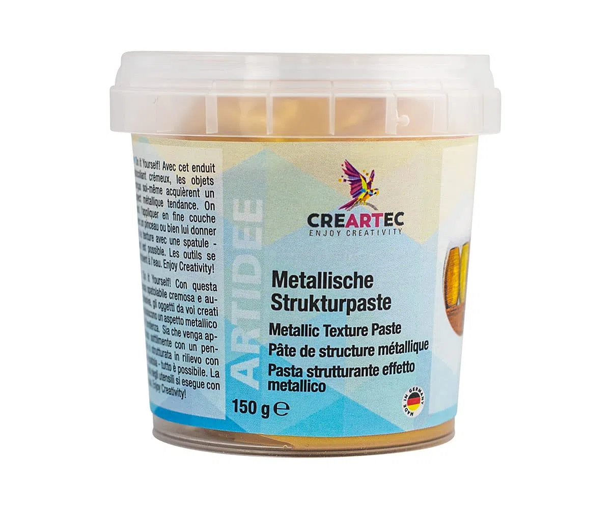 Artidee Creartec - Pasta strutturale metallica, altamente pigmentata, autoadesiva, per abbellire oggetti, oro satinato, capacità: 150 g, made in Germany