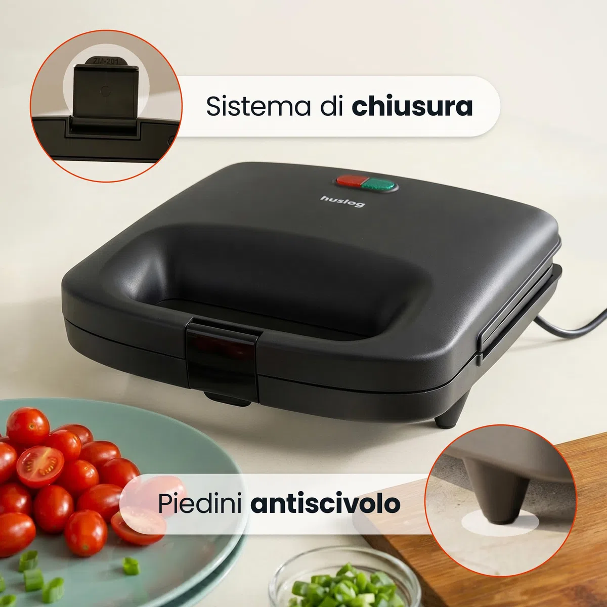 EasyBite Tostiera Elettrica Sandwich Maker 1000W, Piastre Triangolari Antiaderenti, per 2 Sandwich, Nero
