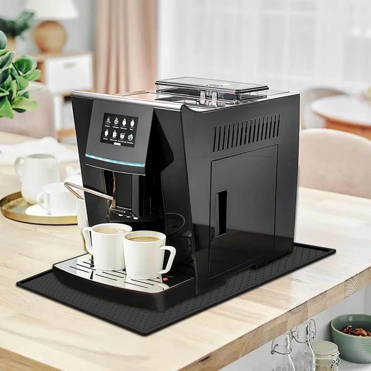 Tappetino per Macchina da Caffè Base de Silicone per Macchine da Caffè 48 * 30cm Tappetino a Prova di Perdite per Cucina Nero (KFJD01_BK)