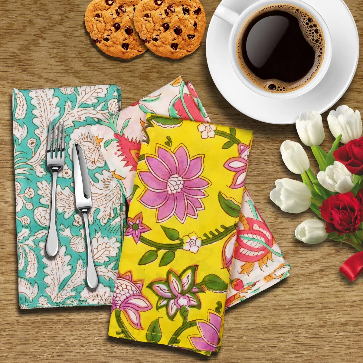 DIYANAIMPEX - 10 tovaglioli di stoffa di cotone con stampa a blocchi fatti a mano, dimensioni 40,6 x 40,6 cm, stampati per la casa, indiani, ecologici, misti (multicolori)