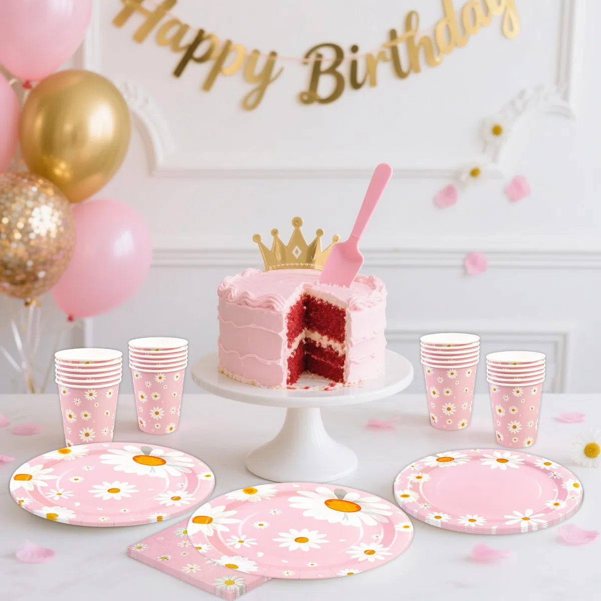80 pezzi di stoviglie per feste, con margherite, graziose margherite, tovaglioli, bicchieri per bambini, uomini e donne, decorazione di compleanno