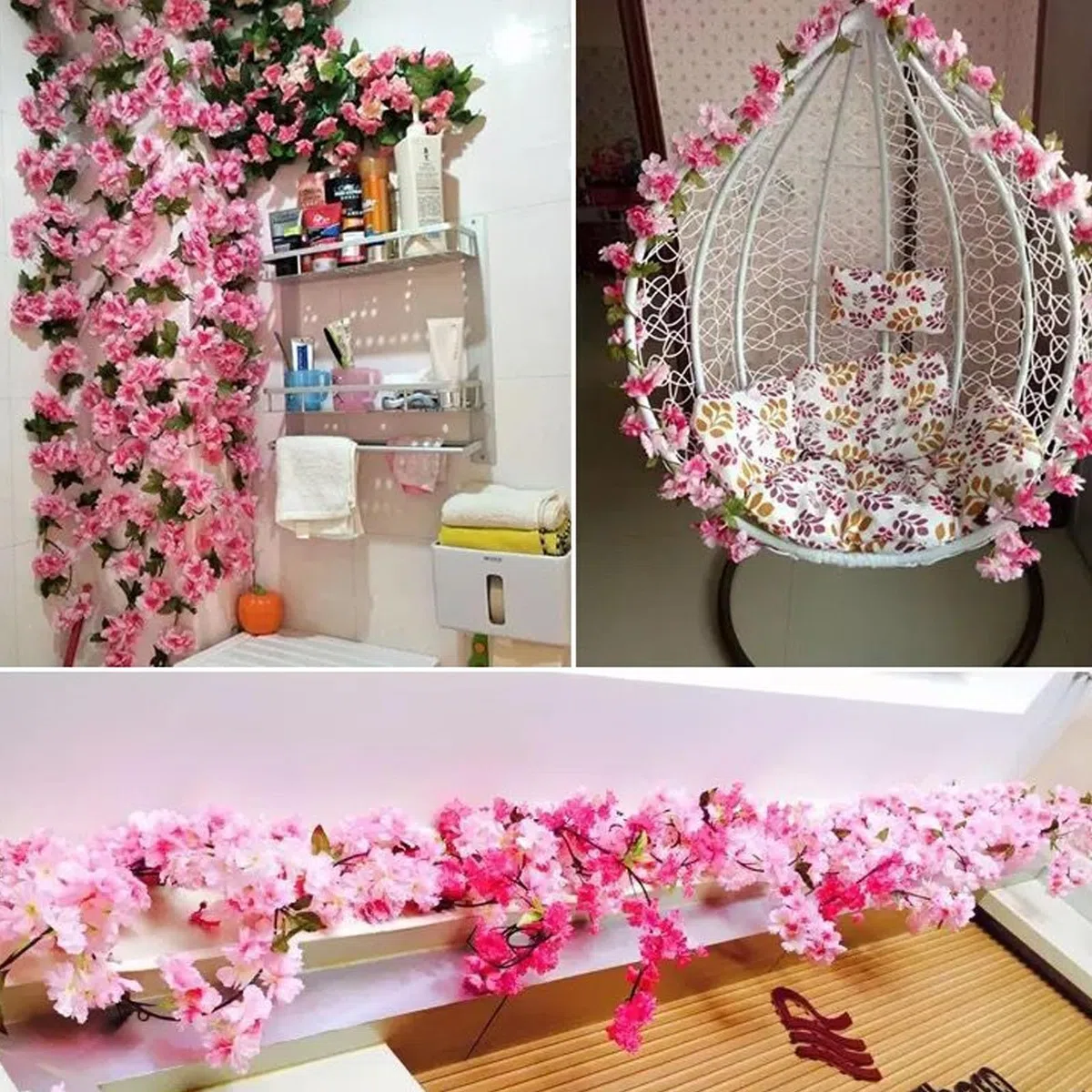 3 Pezzi Ghirlanda Fiori di Ciliegio Artificiali 180cm – Fiori Rosa Scuro Realistici per Decorazioni Matrimonio, Festa, Giardino, Balcone, Casa, Camera – Vite Finta Sakura per Interni ed Esterni