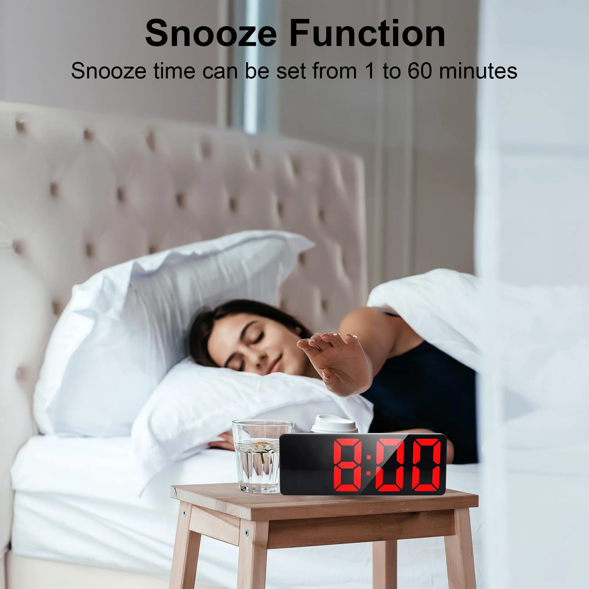 Lafocuse Sveglia Digitale da Comodino 6.7" LED Display, Orologio Digitale da Tavolo con Allarme, Snooze, Luminosità Regolabile, Temperatura, Datario, Sveglia Elettrica per Camera da Letto, Rosso