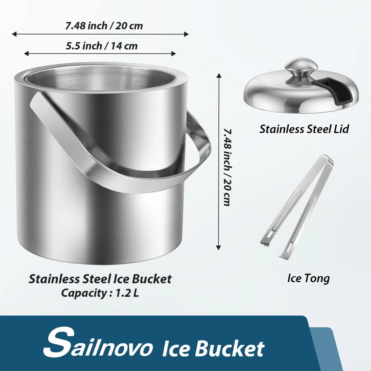 Sailnovo ICE BAUKET Pinza per Ghiaccio in Acciaio Inox, Inossidabile