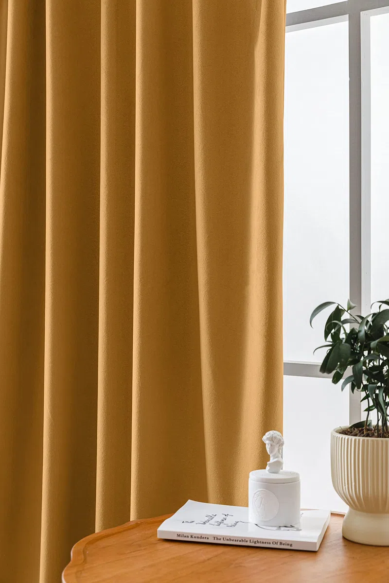 Cotton Market Tende 270 x 140 cm – Tende per finestre e porta del balcone – Tenda per la casa su nastro – Tende oscuranti – Senape
