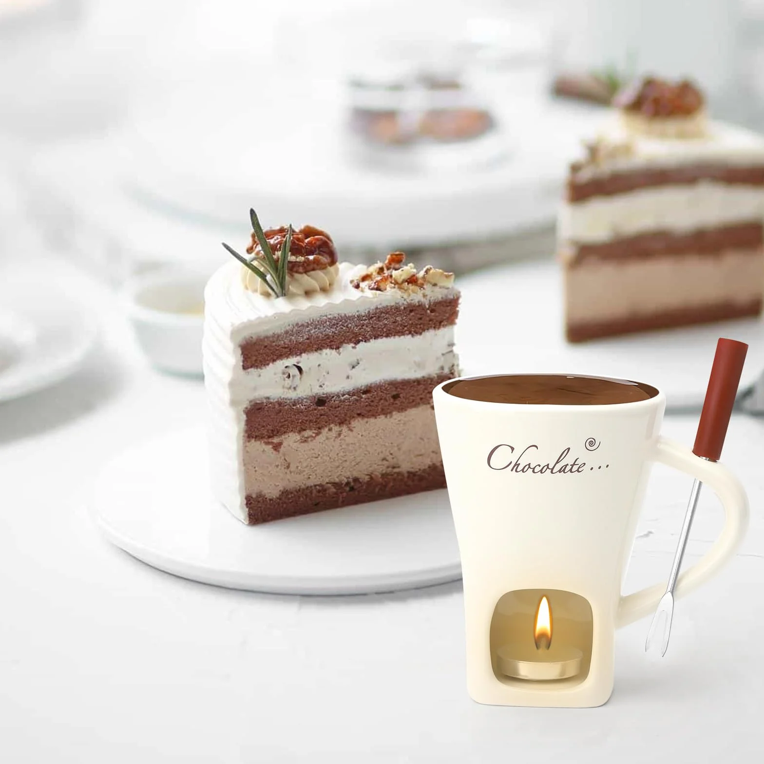Set per fonduta di cioccolato in ceramica 130ML Tazza per fonduta di cioccolato con porta candele e forchette Set per fonduta di cioccolato Set per fonduta di cioccolato per cioccolato