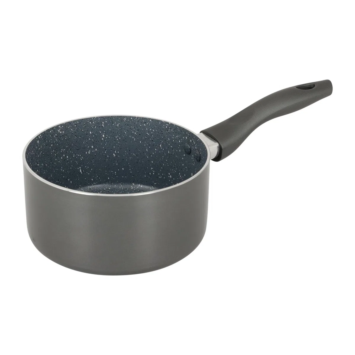 Crealys 539347 - Casseruola in alluminio AUTAN Ø 16 cm H 8 cm – Rivestimento antiaderente sano in ceramica effetto pietra – Colore grigio – Manico termoresistente in silicone – Tutti i piani cottura