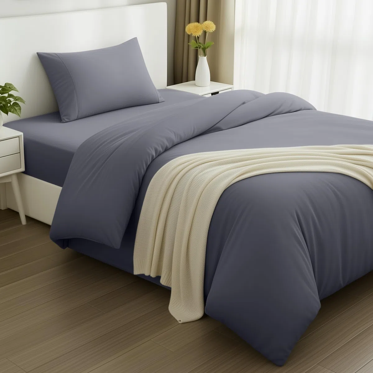 Utopia Bedding Set Copripiumino da 3 Pezzi - Copripiumino 135x200cm, Lenzuolo con Angoli 90x190cm, Federa 50x75cm - (Grigio, Singolo)