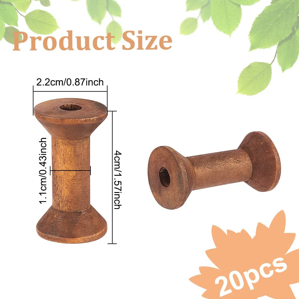 BENECREAT 20 bobine vuote in legno antico, 40 mm, bobine di filo vuote, bobine di nastro di legno, bobine per lavori fai da te