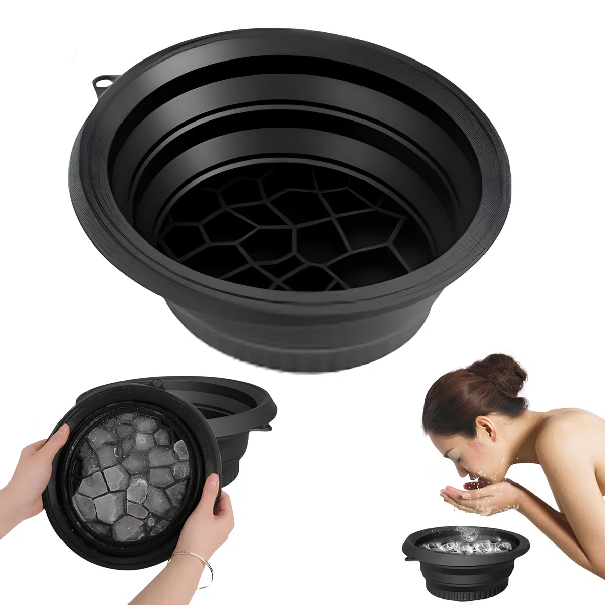 Ciotola Per Il Ghiaccio In Silicone Per Il Viso, Face Ice Bath Bowl, Ciotola Da Bagno Di Ghiaccio, Bacino Portatile a Raffreddamento Rapido, Lavandino Portatile Per Sollievo Dal Gonfiore (Nero)