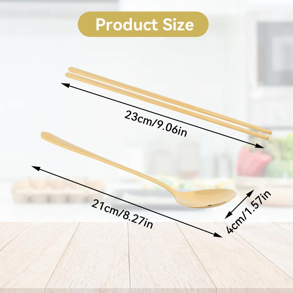 Set di Bacchette Coreane e Cucchiai Piatti in Acciaio INOX - Riutilizzabili in Metallo Con Manico Lungo - Set Oro Portatile per Cucina