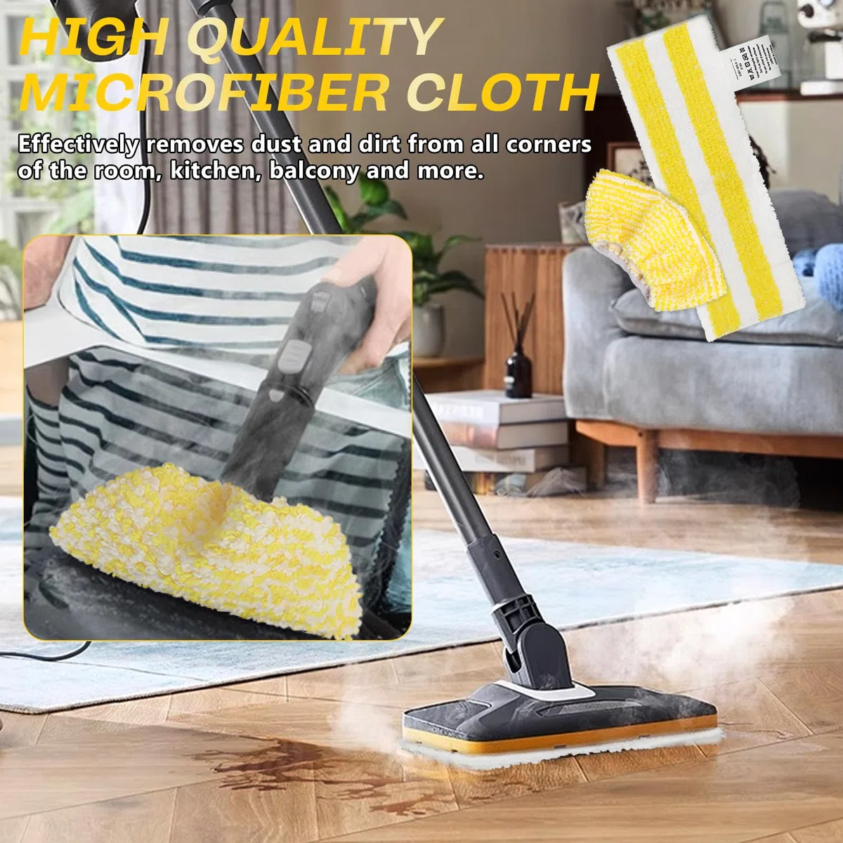 Set di 6 panni da pavimento per pulitore a vapore Kärcher SC 2/3/4/5, 3 panni + 3 rivestimenti, sistema di chiusura in velcro facile da installare (3 panni per pavimenti + 3 rivestimenti)