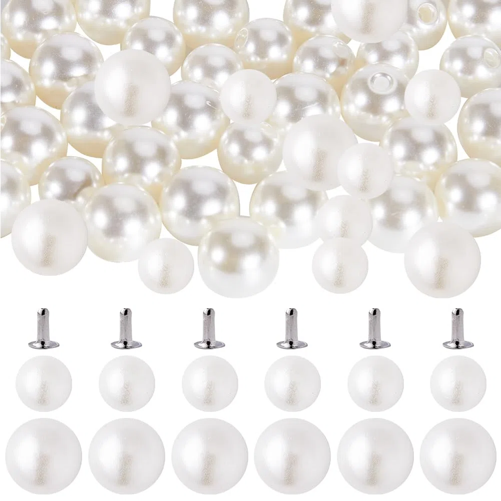 GORGECRAFT 200 Set 2 Dimensioni Bottoni di Perle di Plastica Perle Bianche Rivetti Borchie Rotondo Perno di Plastica con Perni Kit per Abbigliamento Borse per Cappelli Abbellimenti di Scarpe Lavoro