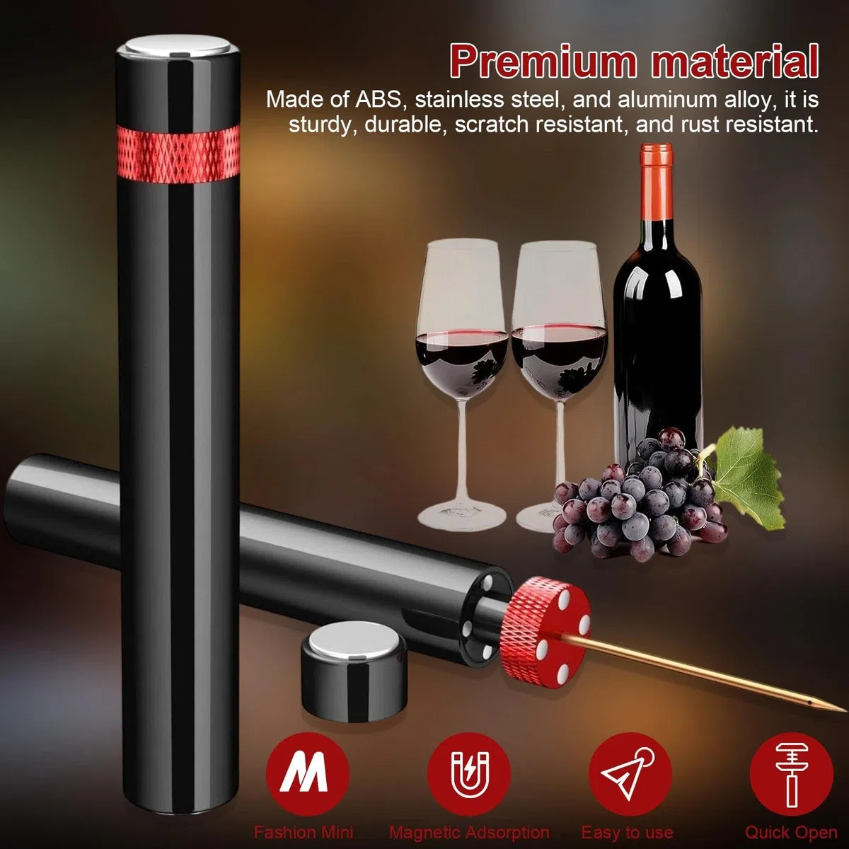DEANKEJI Apribottiglie Vino Aria Compressa, Cavatappi di Vino Portatile Aria, Creativo Apribottiglie Cavatappi a Pompa, Pressione Dell'aria Cavatappi Professionale, per Casa, Bar, Matrimonio