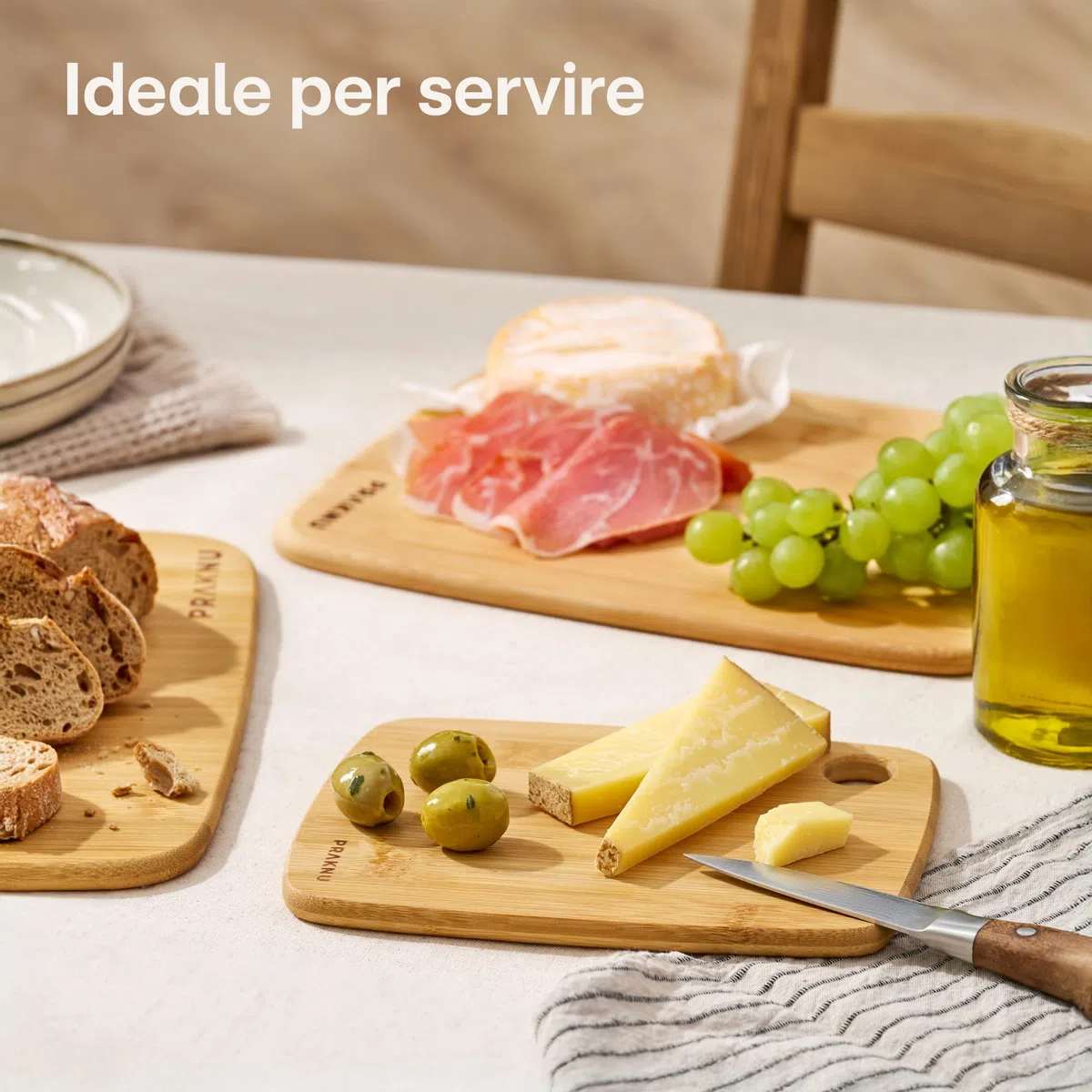 Praknu Set di 3 taglieri in legno – versatile e robusto – tagliere sostenibile FSC bambù per verdure, carne e pane – diverse dimensioni