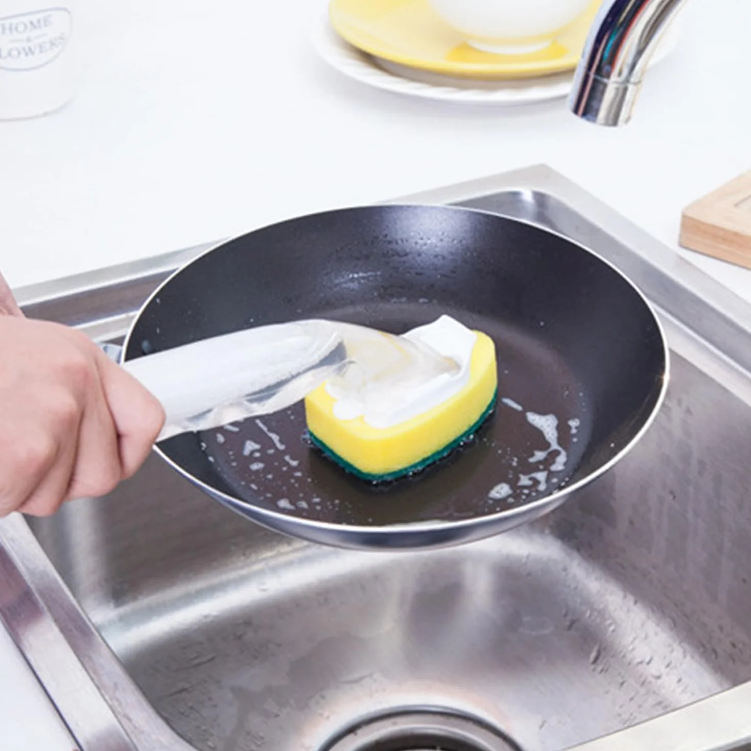 1 Spazzola Per Tazza A Manico Lungo Con 12 Testine In Spugna, 2 Ganci Trasparenti, Spazzola In Spugna Per La Pulizia Della Cucina, Strumento Per La Pulizia Della Spugna