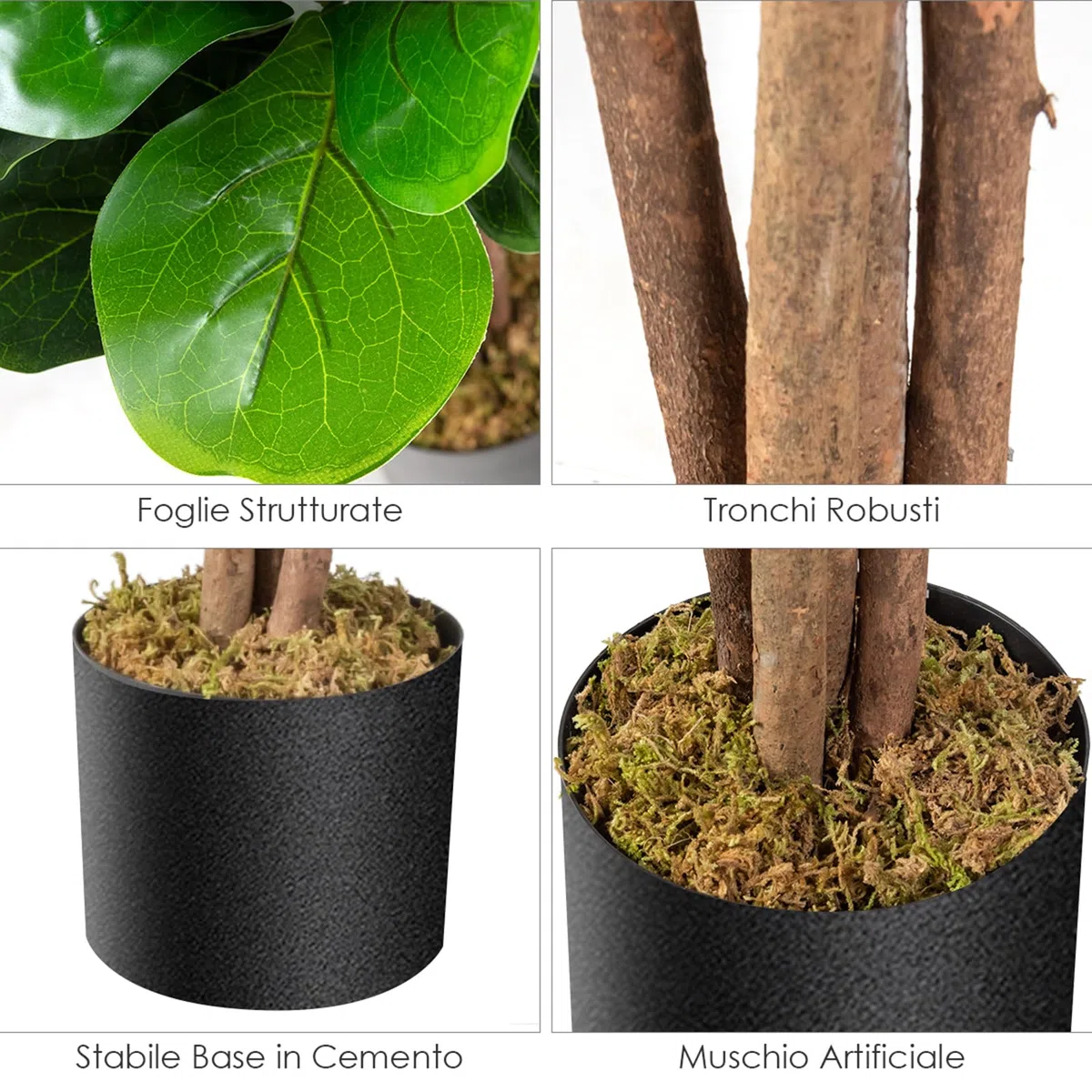 COSTWAY Ficus Lyrata Artificiale da 1,2 Metri, Pianta Finta con Foglie Realistiche in PEVA, Pianta Artificiale da Interno ed Esterno con Vaso in PP, Ideale per Casa e Ufficio