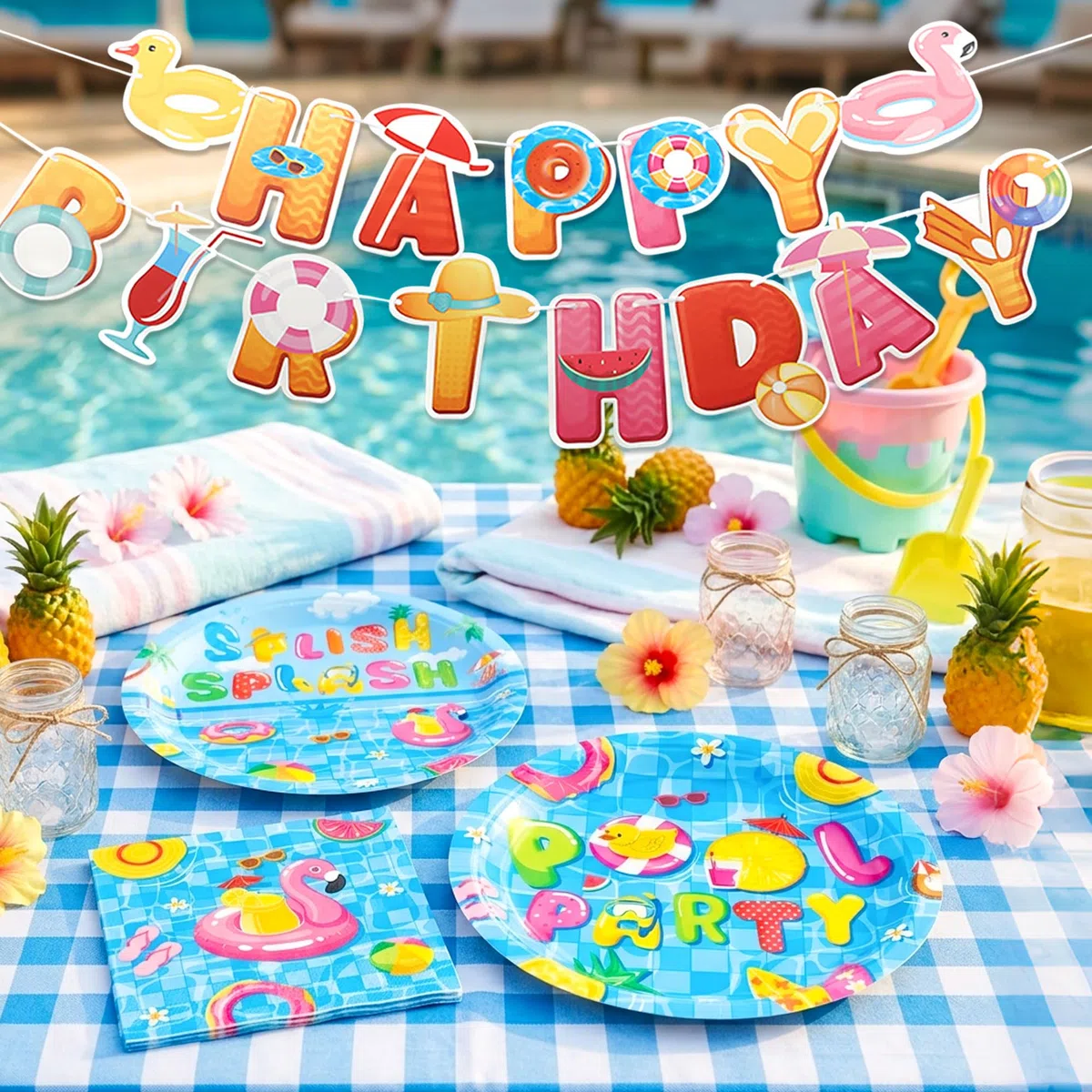 JeVenis teller party estiva piscina decorazione compleanno nuoto invitati dieci