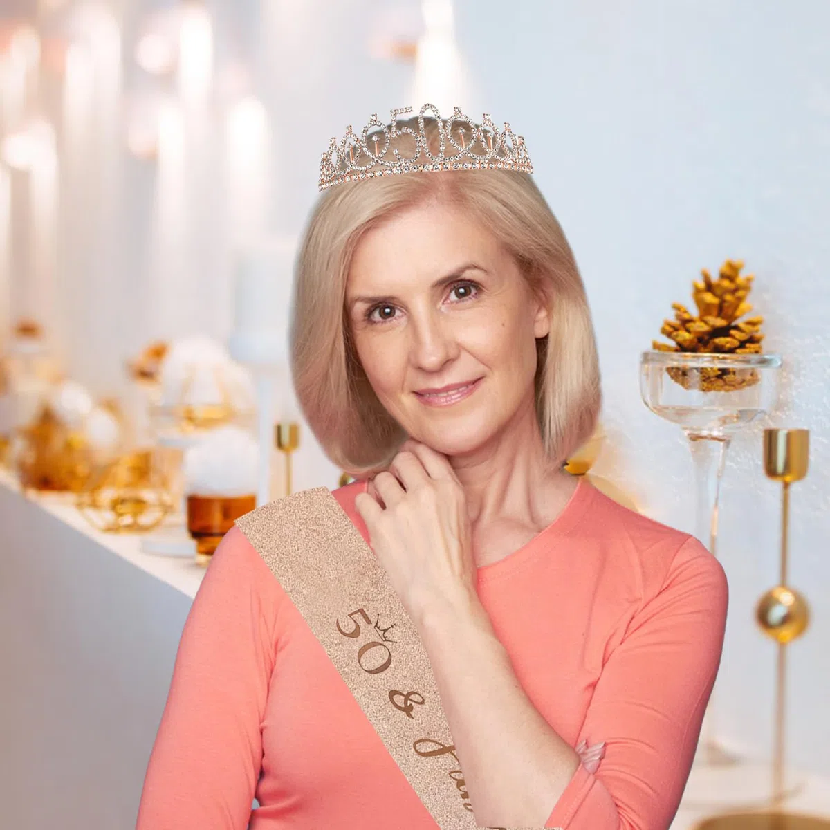 Donna Decorazione Fascia e Tiara Oro Rosa Corona RegaliRegalo Donna Per Decorazione Festa di Compleanno