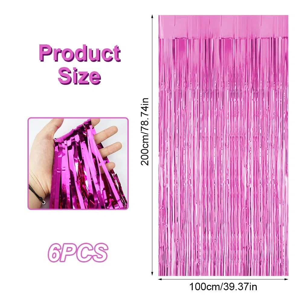 6 Pezzi Rosa Tende Metalliche Feste, 1M x 2M Tenda Compleanno In Plastica, Tenda Per Compleanno Decorazione per La Decorazione Dello Sfondo, La Decorazione Della Festa, Decorazione Del Compleanno