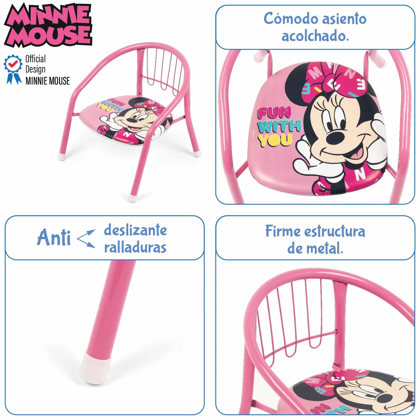 ARDITEX WD14423 Sedia in metallo da 35,5 x 30 x 33,5 cm di Disney-Minnie