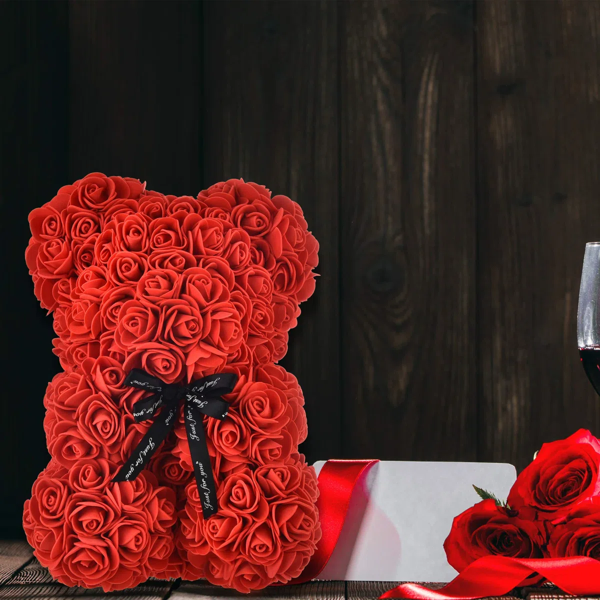 Orsacchiotto Rosa Regalo Fiori, Regali per Mamma, Sue Donne, Ragazze, Adolescenti, Madri di Compleanno, Anniversario, San Valentino - Orsi Rose con Scatola (Rosso)