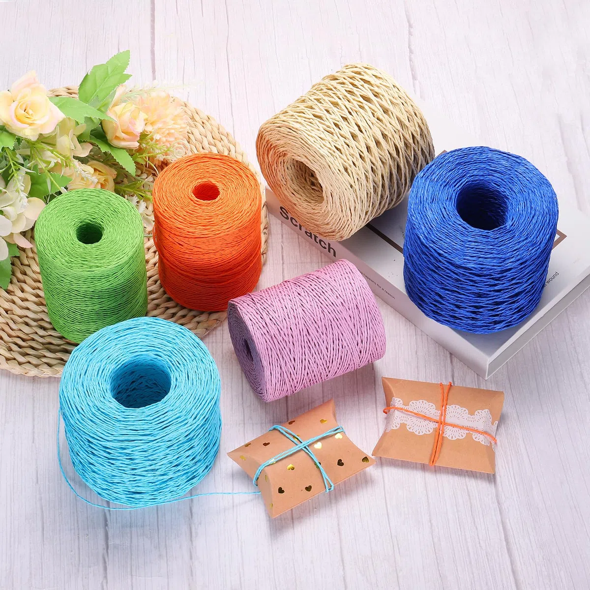 PATIKIL Filo Rafia Cotone Naturale 328 Iarde, Nastro Carta Rafia All'Uncinetto per Cappello da Sole Fai da Te Borsa da Spiaggia Uncinetto Avvolgimento Filati Maglia, Bianco Latte