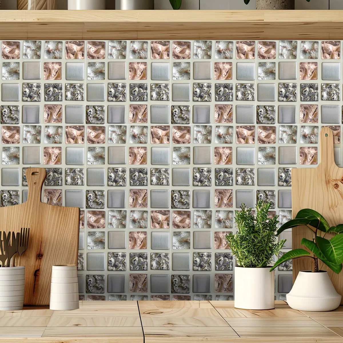 Mosaico Adesivi per Piastrelle, 30 Pezzi Impermeabile Piastrelle Adesive Cucina Bagno Decorazione in PVC, 10x10cm Resistenti ai Graffi e Rimovibili Adesivo Murale (Struttura Bianca)