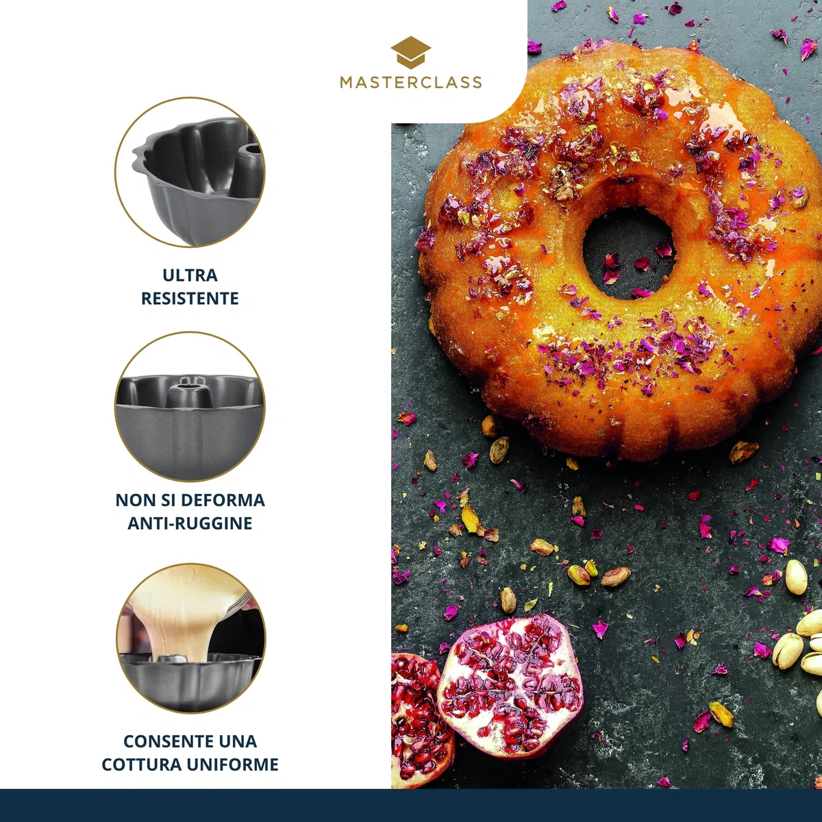 MasterClass Tortiera Scanalata 27 cm per Ciambella Antiaderente, Stampo Ciambellone