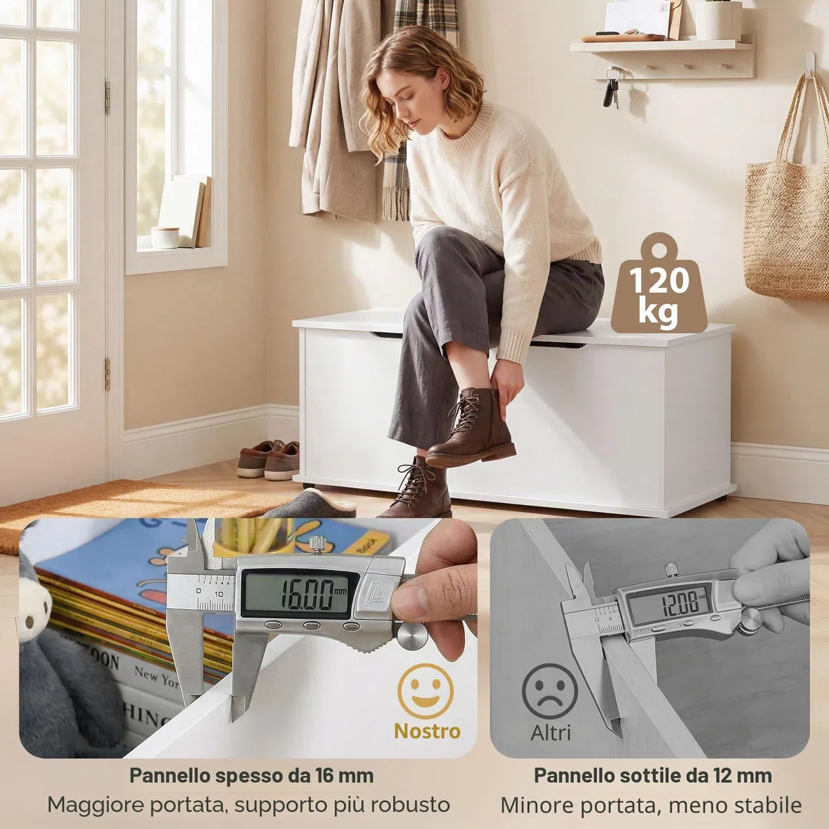 HOMCOM 113L Storage Chest, Storage Box with Flip-Top Lid and 2 Safety Hinges, Storage Trunk for Living Room, Entryway, 100 x 40 x 40 cm, White