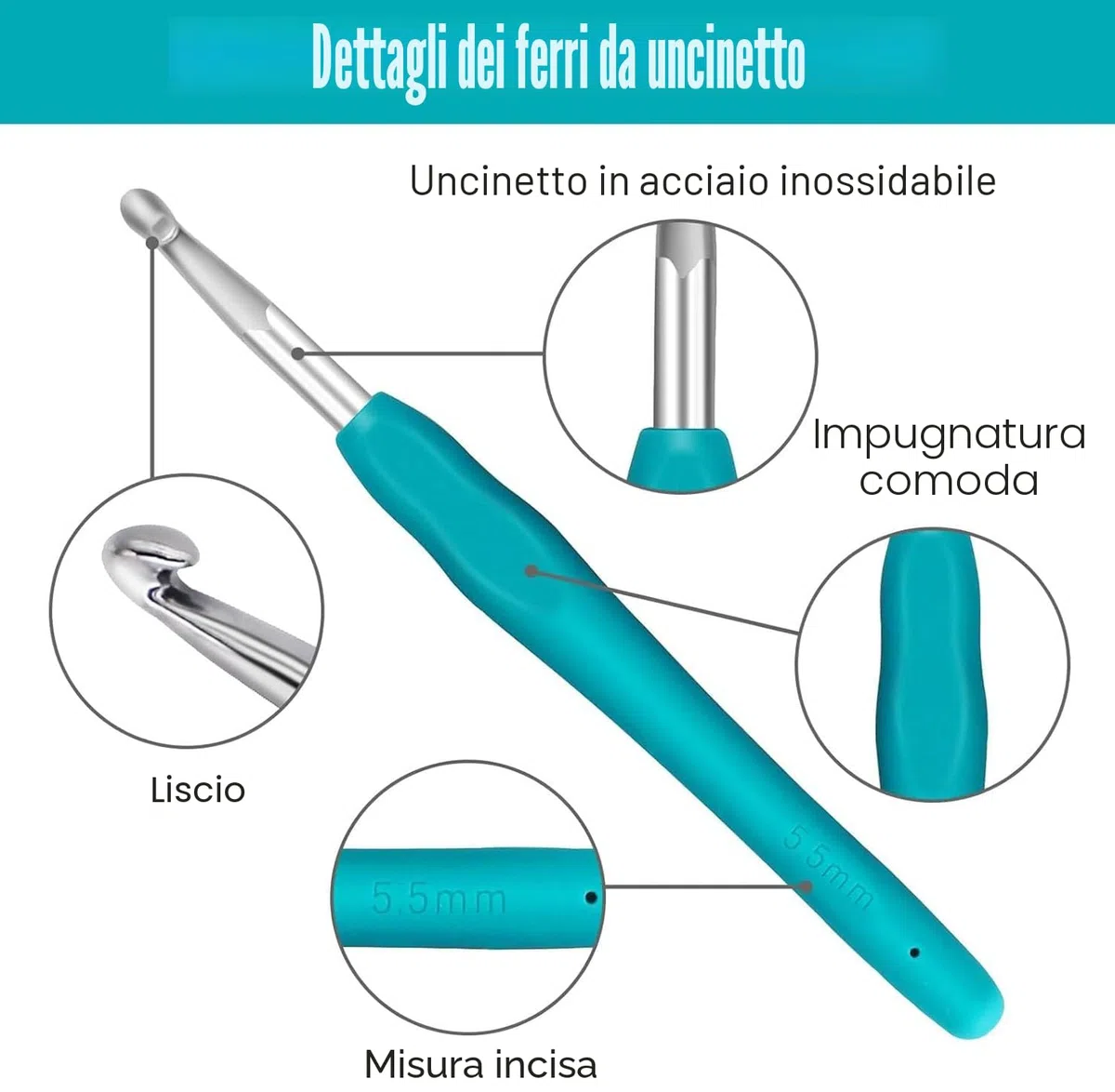 Set Di Uncinetti 30pcs, 11 Pezzi Ergonomici Morbidi Impugnature In Gomma Antiscivolo Kit Ferri Per Maglieria Con Custodia, Ideale Per Qualsiasi Tipo Di Motivi E Filati 2 mm -8mm