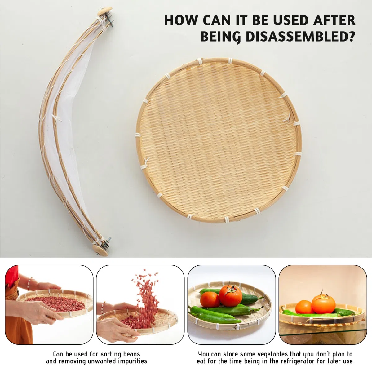 NIDONE Cesto di Frutta con Coperchio, cestini di Frutta in Rete di bambù, Copertura per Tenda per Alimenti Copertura antimosche per Verdure per conservare Il Pane, 30 cm