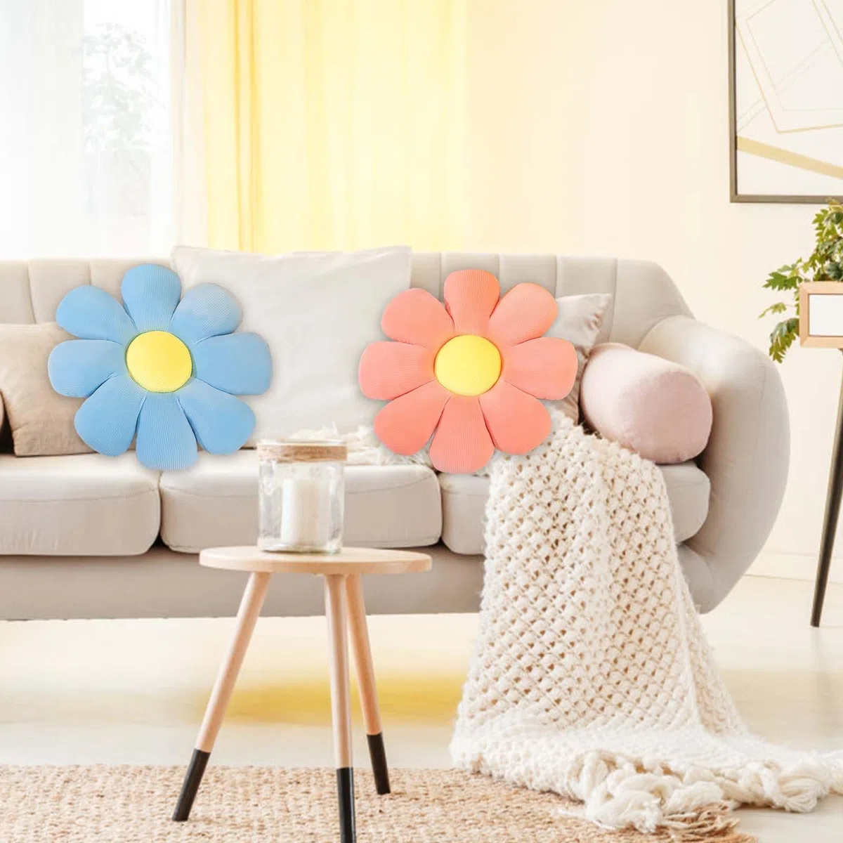 BAIFULAI Set di 2 cuscini a fiori, cuscino da pavimento, cuscino da divano, cuscino per interni, per camera da letto, divano, sedia