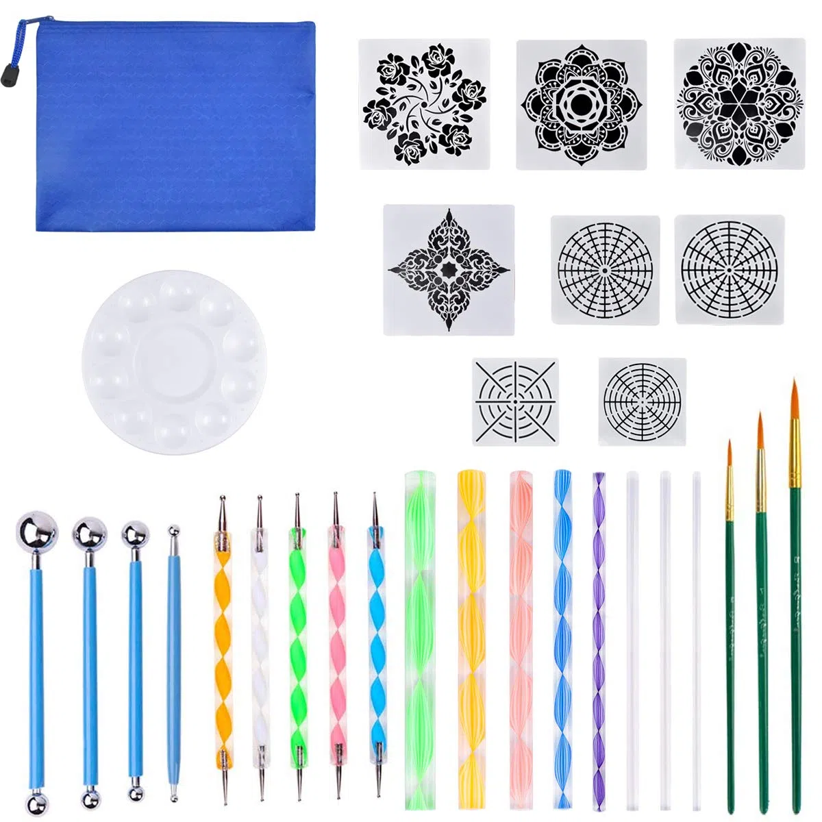 Set di 30 attrezzi per mandala – Dotting stencil e strumenti per pennelli acrilici, pittura a pois, pittura fai da te, nail art, artigianato e disegno