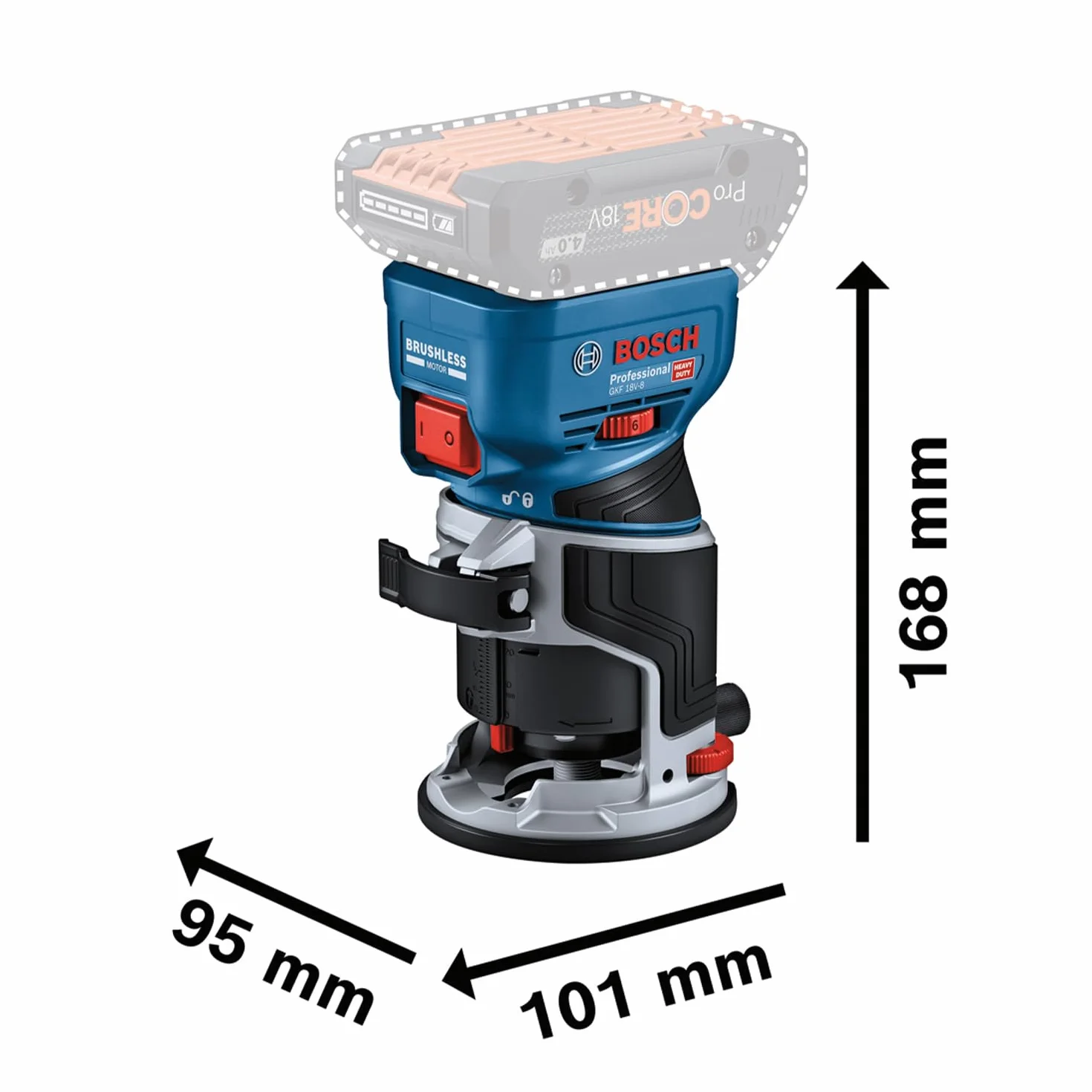 Bosch Professional 18V System Rifilatore a batteria GKF 18V-8 (incl. guida parallela, 2 adattatori aspiratore rifilatura, protez. trucioli, pinza 8 mm, chiave, L-BOXX, senza batteria/caricabatteria)