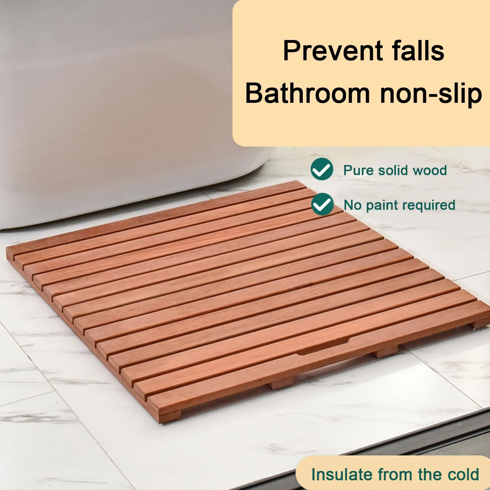 Tappetino da bagno in legno, impermeabile, antiscivolo, design in bambù, per spa e sauna, tappetino rettangolare per bagno e doccia