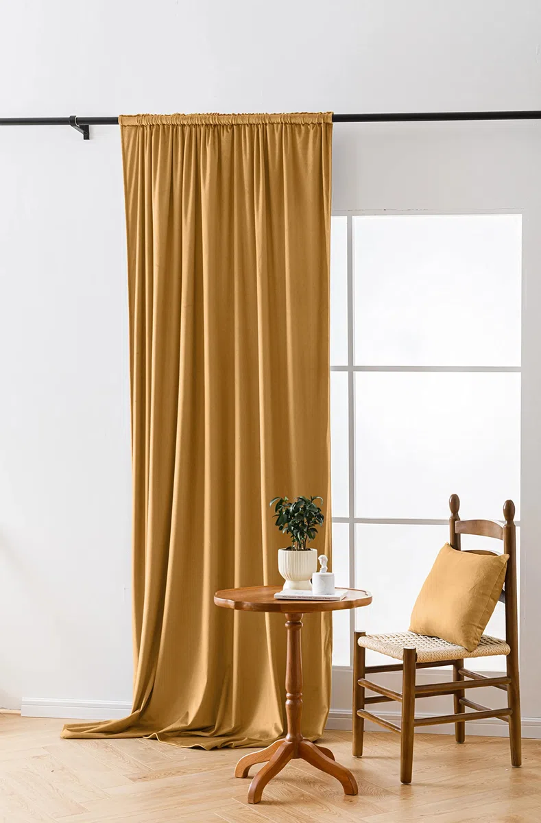Cotton Market Tende 270 x 140 cm – Tende per finestre e porta del balcone – Tenda per la casa su nastro – Tende oscuranti – Senape