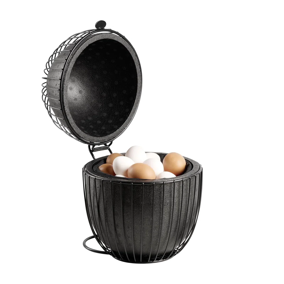 APS 30480 - Cestino per uova "OVO", in metallo nero, per mantenere al caldo, per circa 35 uova, mantiene il contenuto caldo grazie all'EPP e alla fodera in cotone, diametro 23 cm, altezza 31 cm, nero