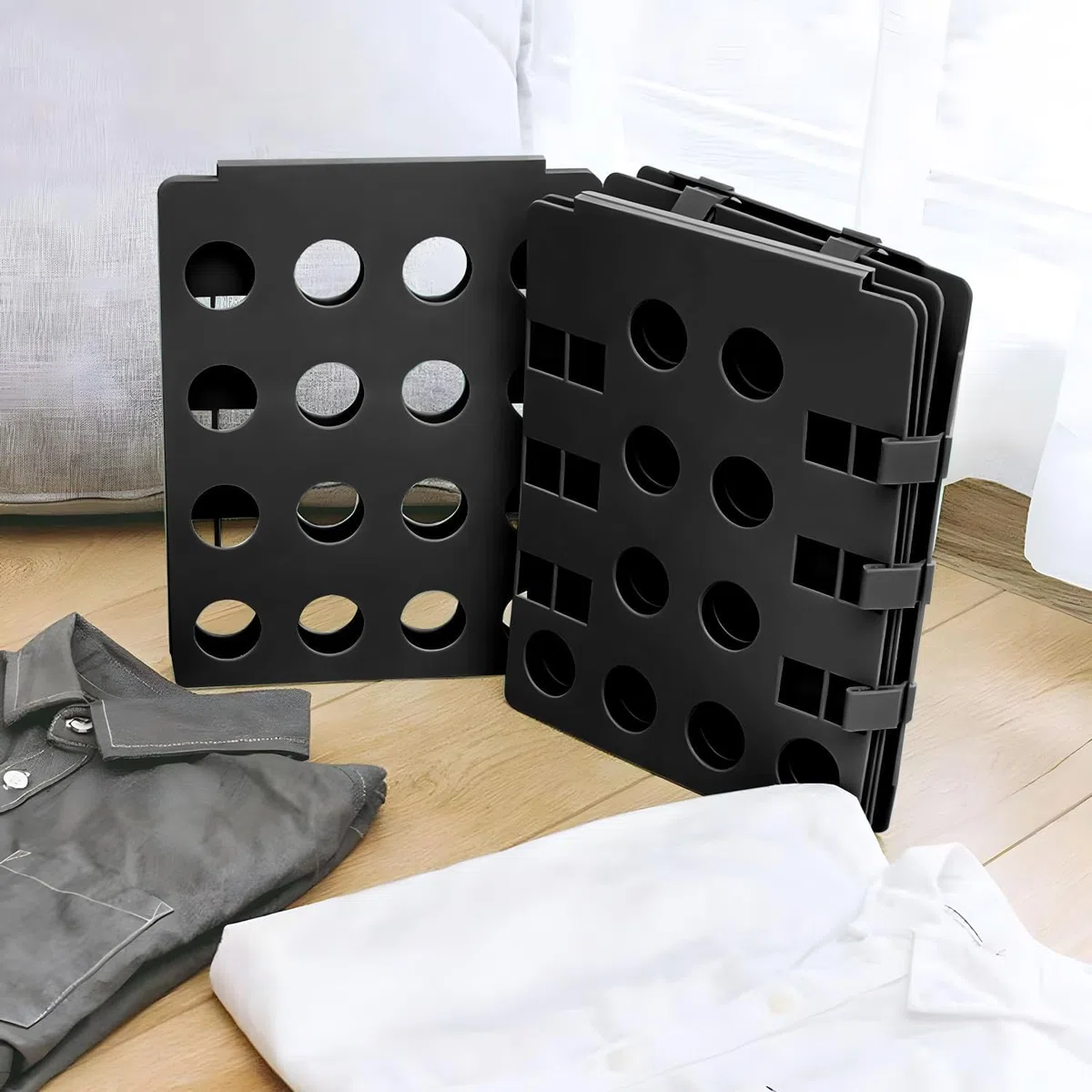 Tavola Pieghevole per Vestiti,Piega Vestiti Indumenti,Organizer per Magliette,Multifunzionale Piega Abiti,Cartelle per Abbigliamento Tavole per Bambini e Adulti,Casa e Viaggi (Nero)