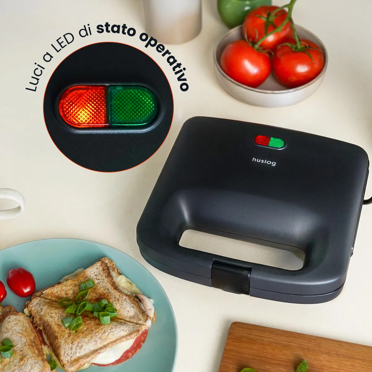 EasyBite Tostiera Elettrica Sandwich Maker 1000W, Piastre Triangolari Antiaderenti, per 2 Sandwich, Nero