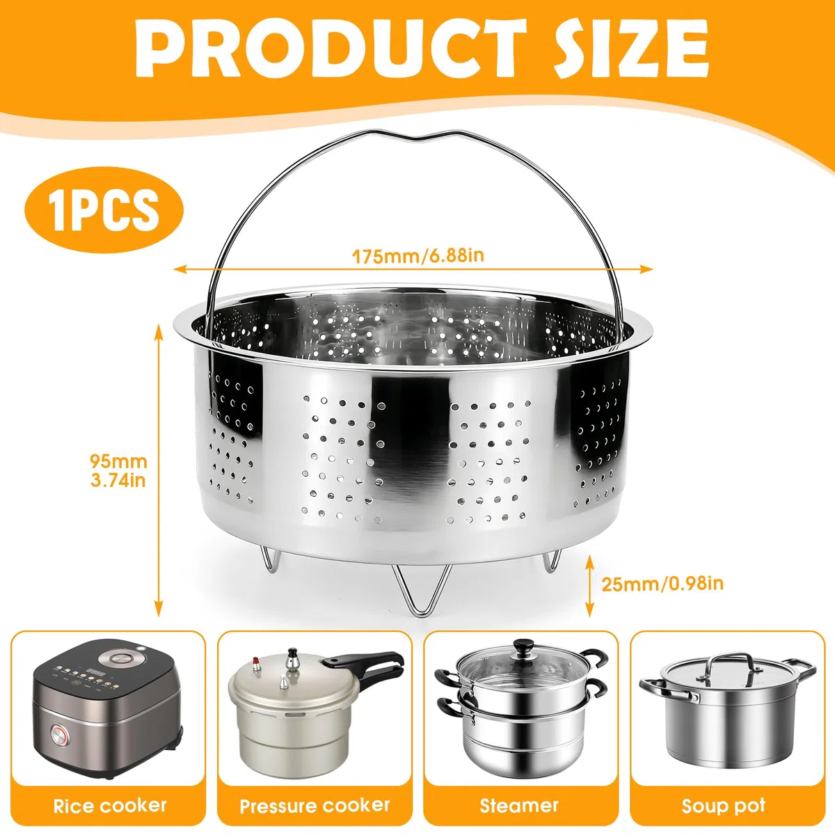 BINYI Inserto per pentola a vapore in acciaio inox 304, inserto per vapore, 17,5 cm, per pentola a vapore, inserto per pentole, cestello a vapore, pentola a pressione, stufare verdure, frutta e uova