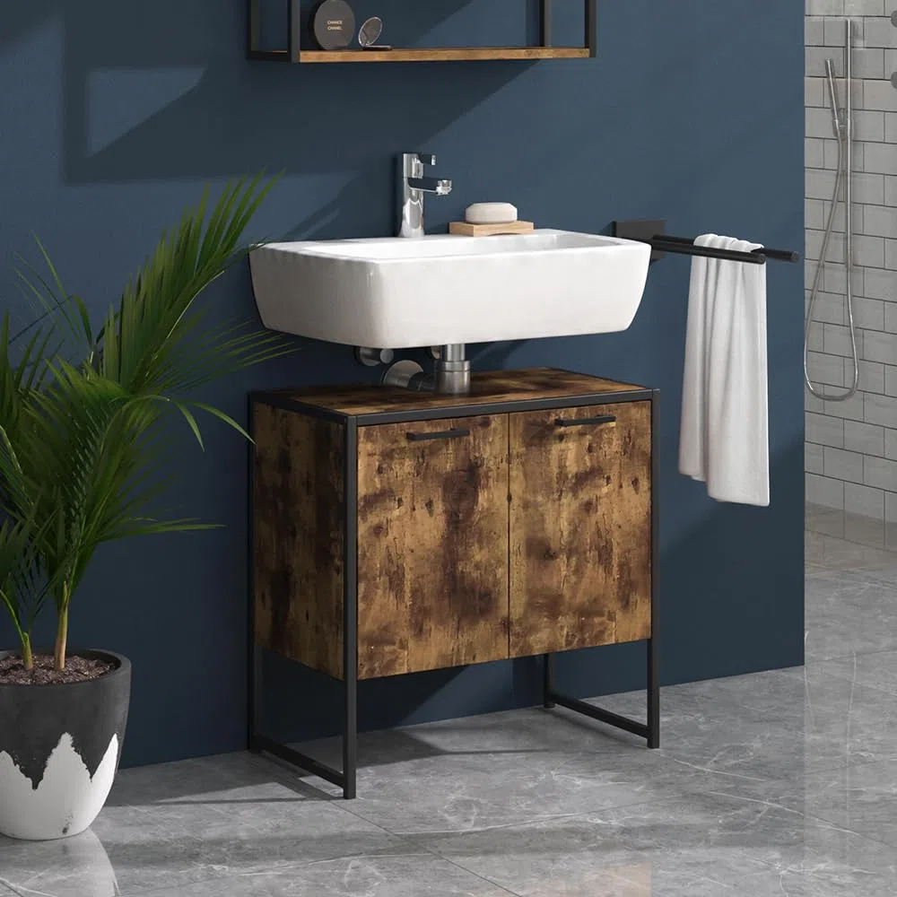Vicco Mobile sottolavabo per bagno Fyrk, Legno antico, 60 x 60 cm, con intaglio per sifone per il montaggio sotto il lavandino
