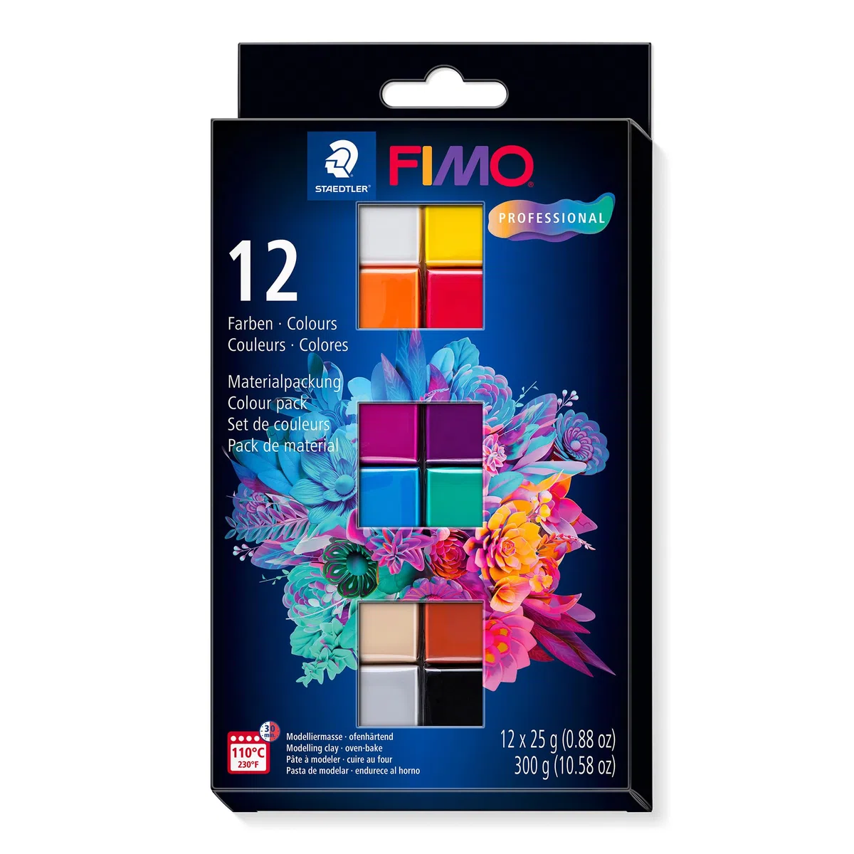 STAEDTLER FIMO 8043 C12-1 - Pasta da modellare professionale, indurente in forno, colori assortiti, confezione da 12 blocchi da 25 g
