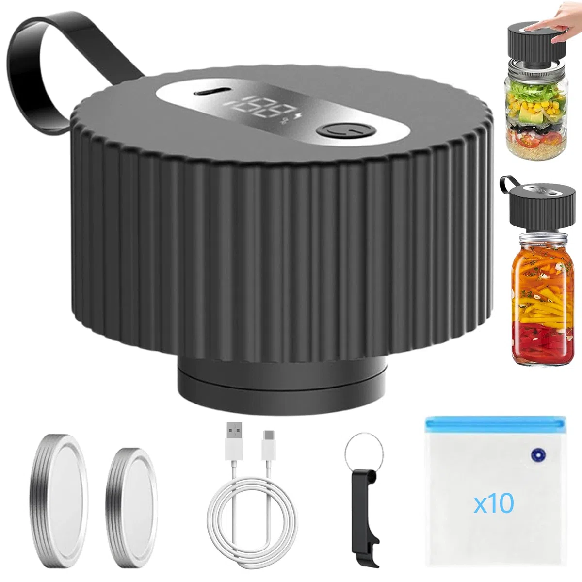 Macchina per sottovuoto per bicchieri: macchina per sottovuoto elettrica vasetti per conserve con 10 sacchetti sottovuoto, macchina sottovuoto per bicchieri, sigillante automatico Mason Jar per
