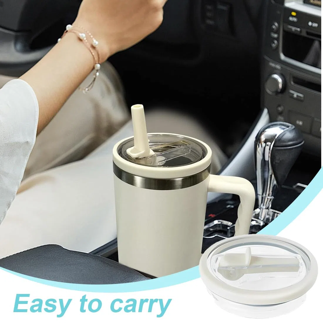 EIHI 2 Pezzi Coperchio di ricambio per bicchieri da 40 oz, Riutilizzabili a prova di perdite e antipolvere, Coperchio di ricambio per accessori Stan ley Cup, Con due cannucce