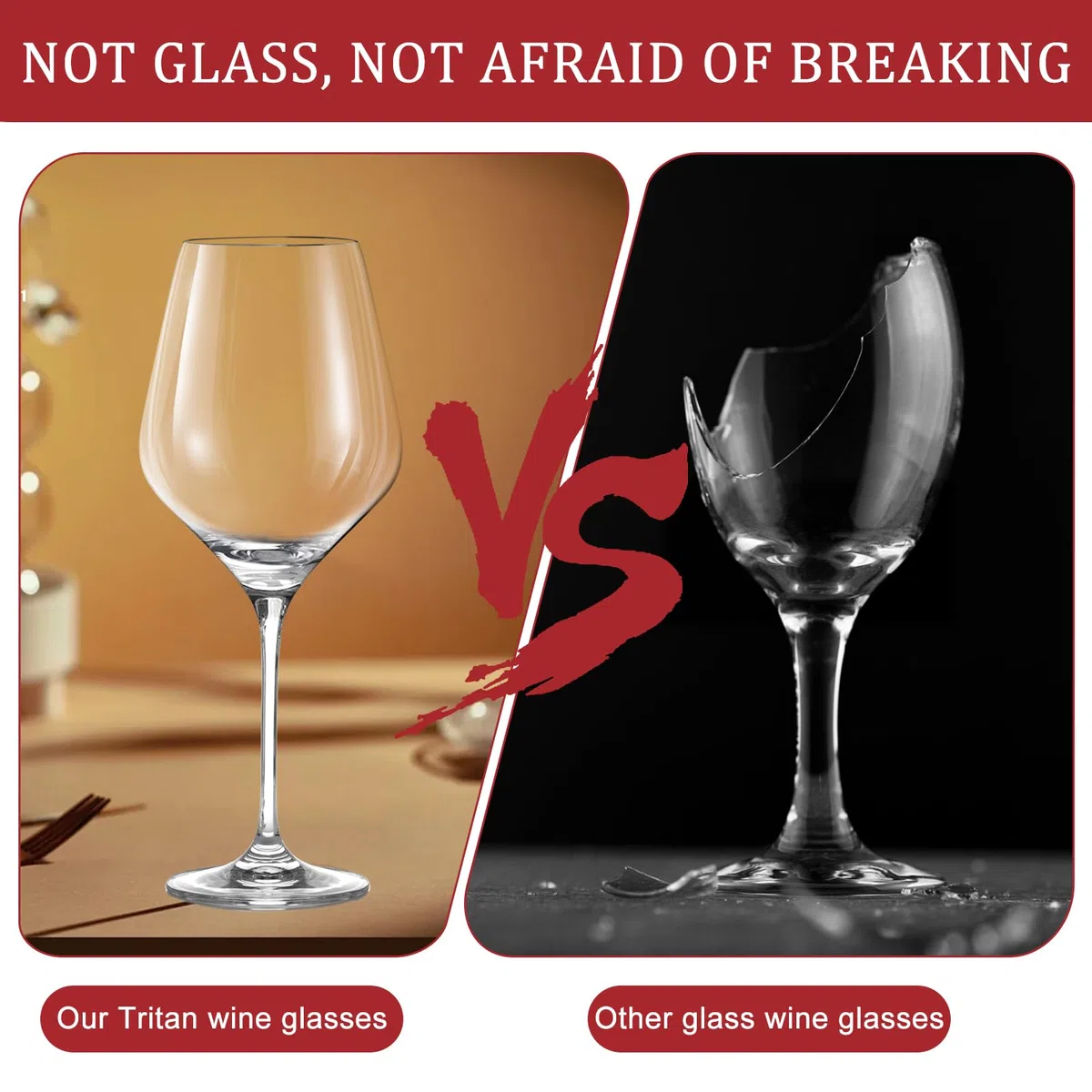 ZoneYan Calici Plastica Rigida Lavabili, 2 Pezzi Calici Vino Plastica 420ml, Bicchieri Plastica Rigida Lavabili, in Tritan, BPA-Free, Bicchieri Vino Rosso, Vino Bianco (A)